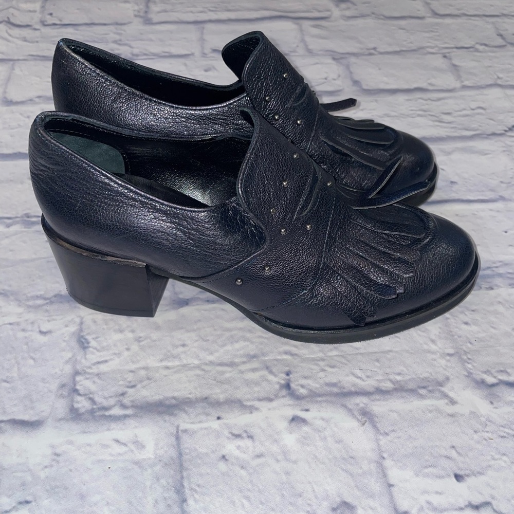 Silvana Chic Blue Leather Fringe Heels